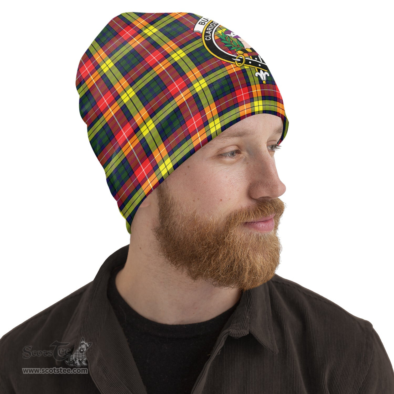 Scottish Buchanan Modern Tartan Beanies Hat with Family Crest - Tartan Plaid Beanies Scottish Plaid Tartan Plaid - ScotsTee - scotstee.com