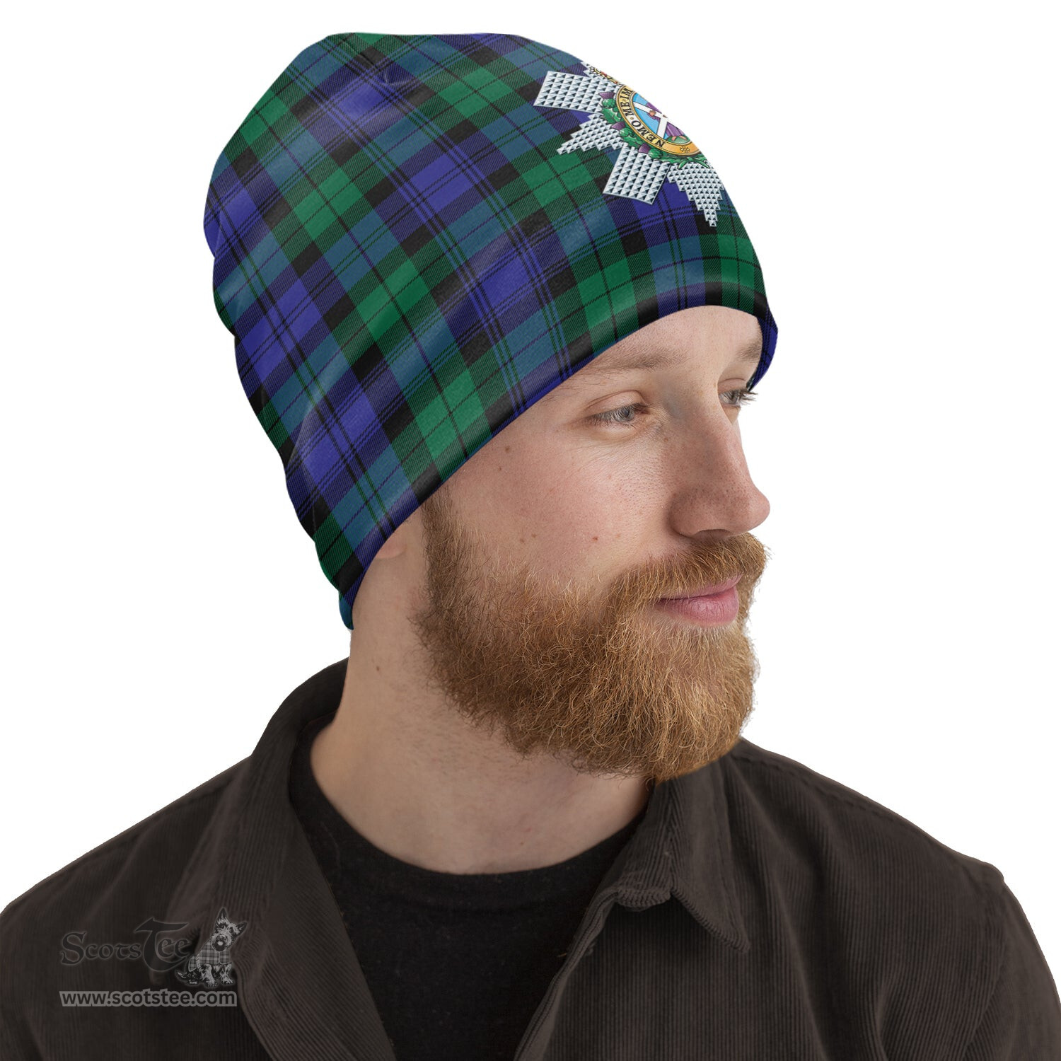 Scottish Black Watch Modern Tartan Beanies Hat with Family Crest - Tartan Plaid Beanies Scottish Plaid Tartan Plaid - ScotsTee - scotstee.com