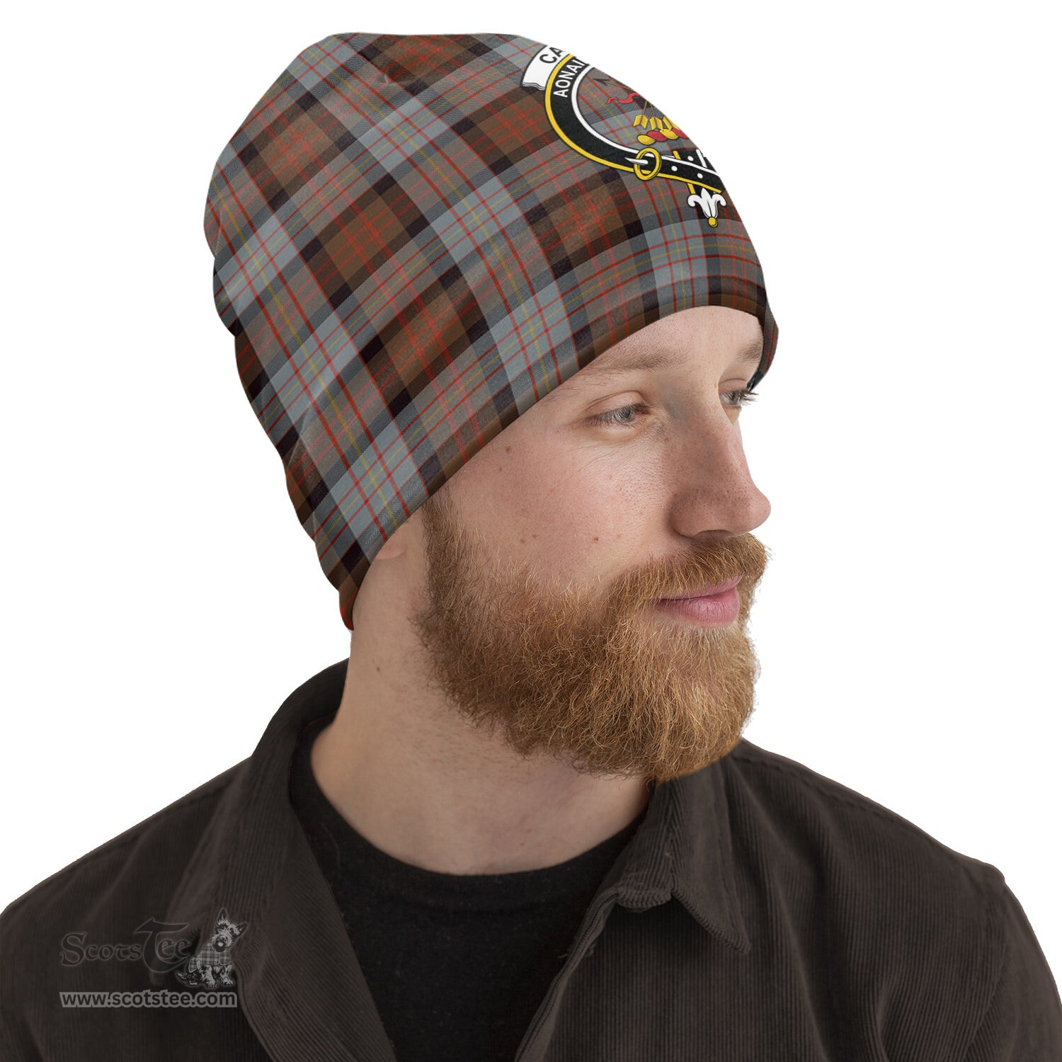 Scottish Cameron of Erracht Weathered Tartan Beanies Hat with Family Crest - Tartan Plaid Beanies Scottish Plaid Tartan Plaid - ScotsTee - scotstee.com