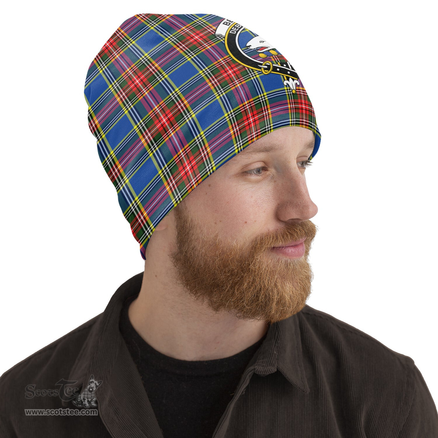 Scottish Bethune Tartan Beanies Hat with Family Crest - Tartan Plaid Beanies Scottish Plaid Tartan Plaid - ScotsTee - scotstee.com