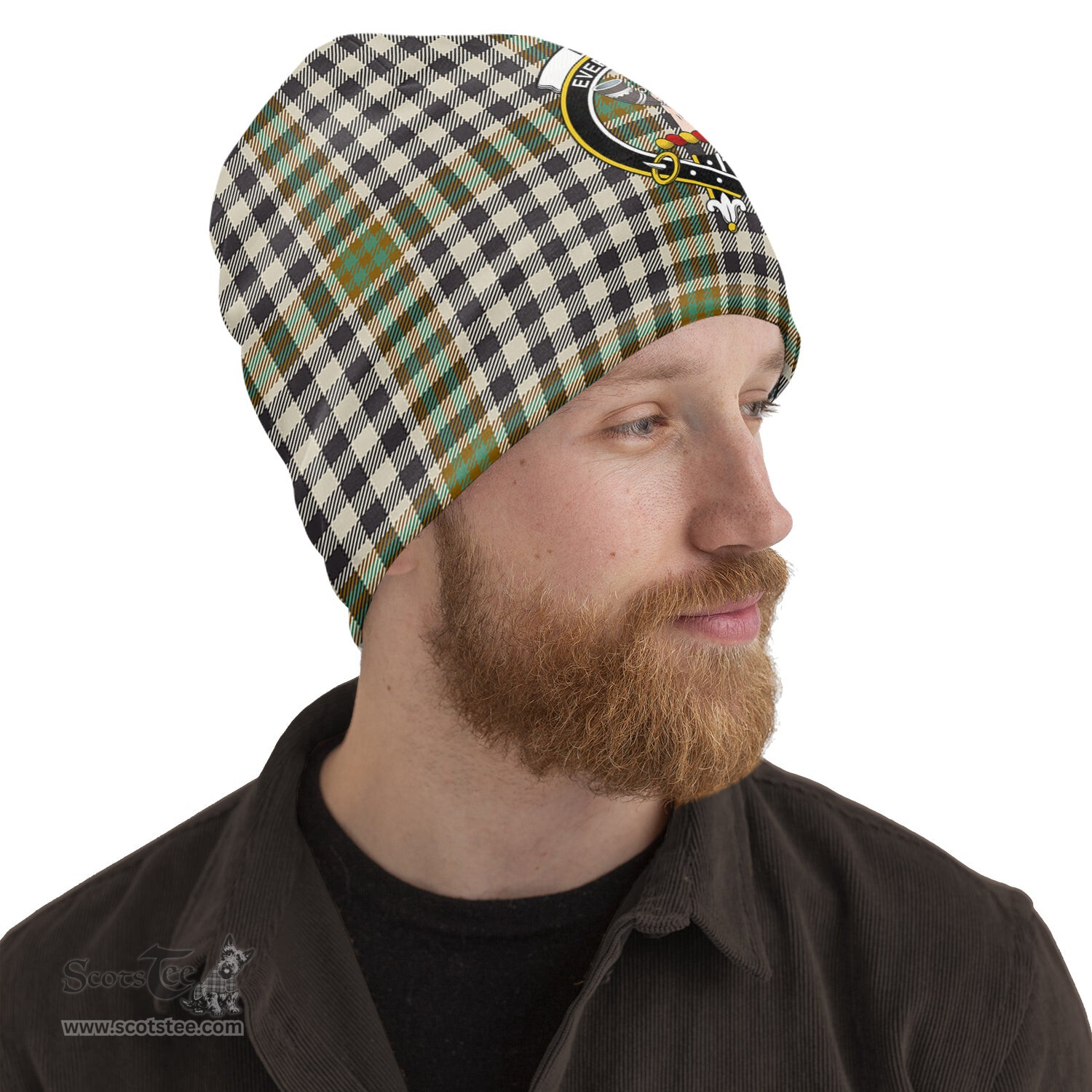 Scottish Burns Check Tartan Beanies Hat with Family Crest - Tartan Plaid Beanies Scottish Plaid Tartan Plaid - ScotsTee - scotstee.com