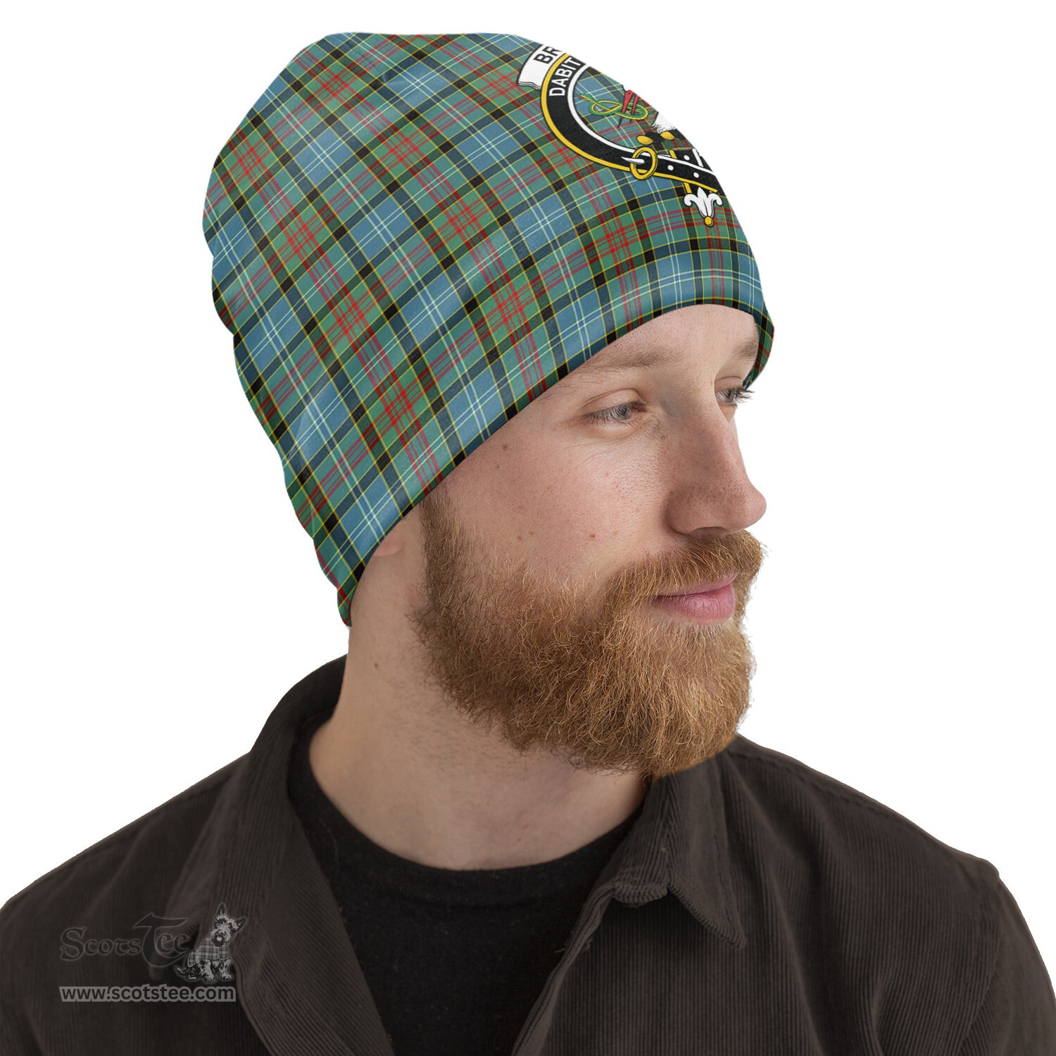 Scottish Brisbane modern Tartan Beanies Hat with Family Crest - Tartan Plaid Beanies Scottish Plaid Tartan Plaid - ScotsTee - scotstee.com