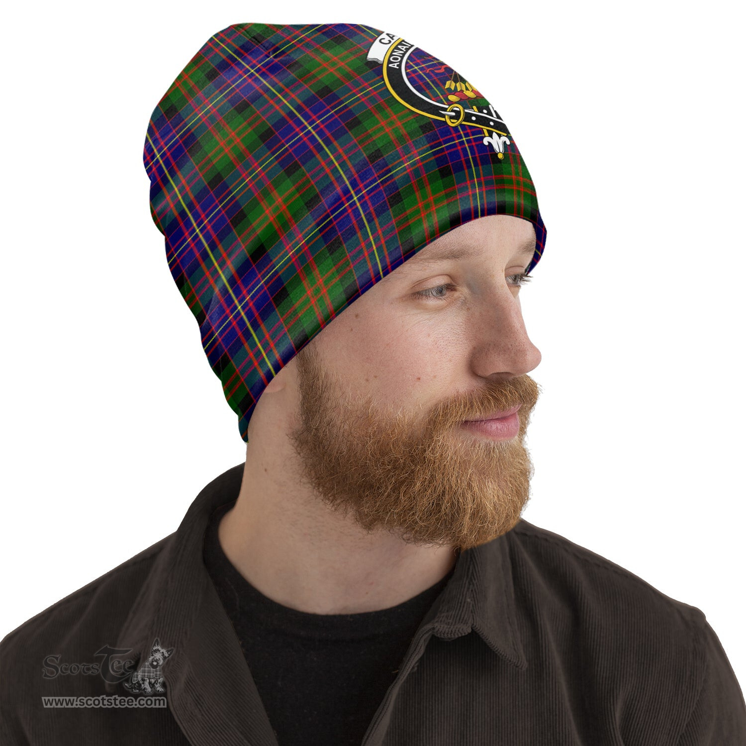 Scottish Cameron of Erracht Modern Tartan Beanies Hat with Family Crest - Tartan Plaid Beanies Scottish Plaid Tartan Plaid - ScotsTee - scotstee.com