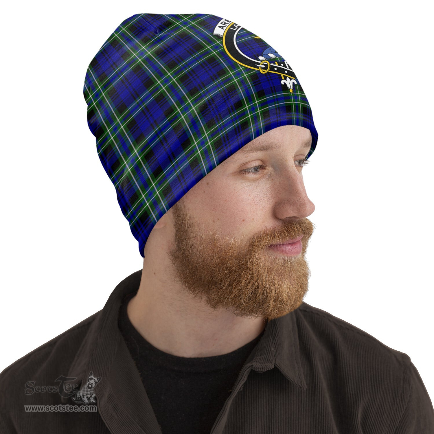 Scottish Arbuthnot Modern Tartan Beanies Hat with Family Crest - Tartan Plaid Beanies Scottish Plaid Tartan Plaid - ScotsTee - scotstee.com