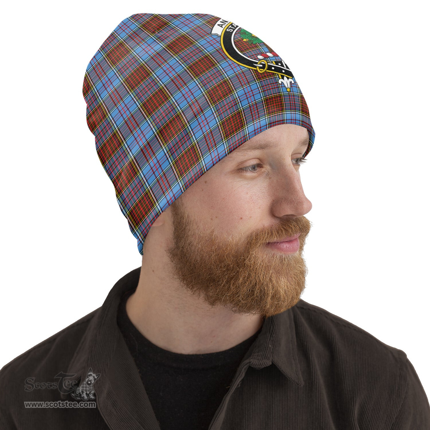 Scottish Anderson Modern Tartan Beanies Hat with Family Crest - Tartan Plaid Beanies Scottish Plaid Tartan Plaid - ScotsTee - scotstee.com