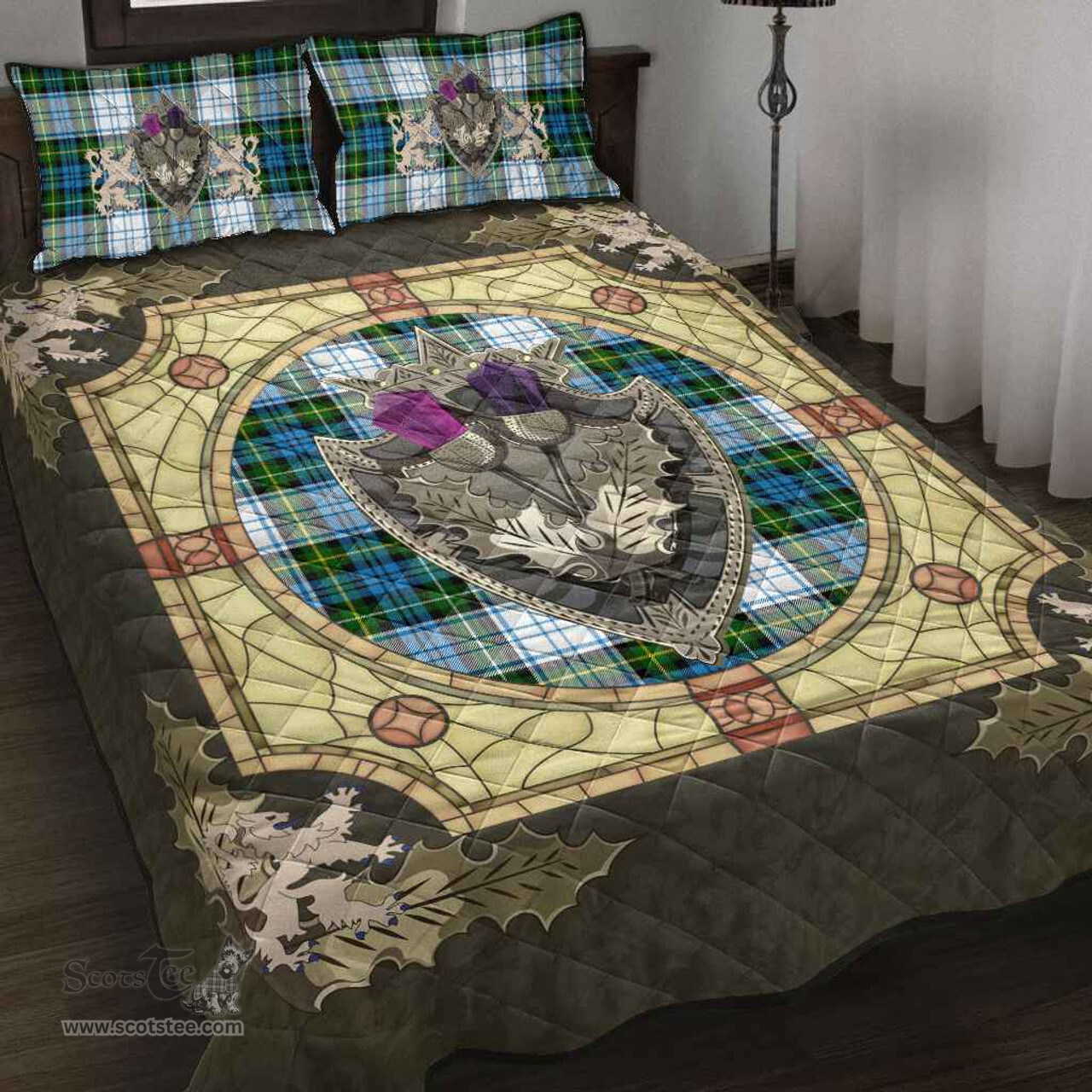 Scottish Campbell Dress Clan Tartan Quilt Bed Set - Crystal Thistle Shield
