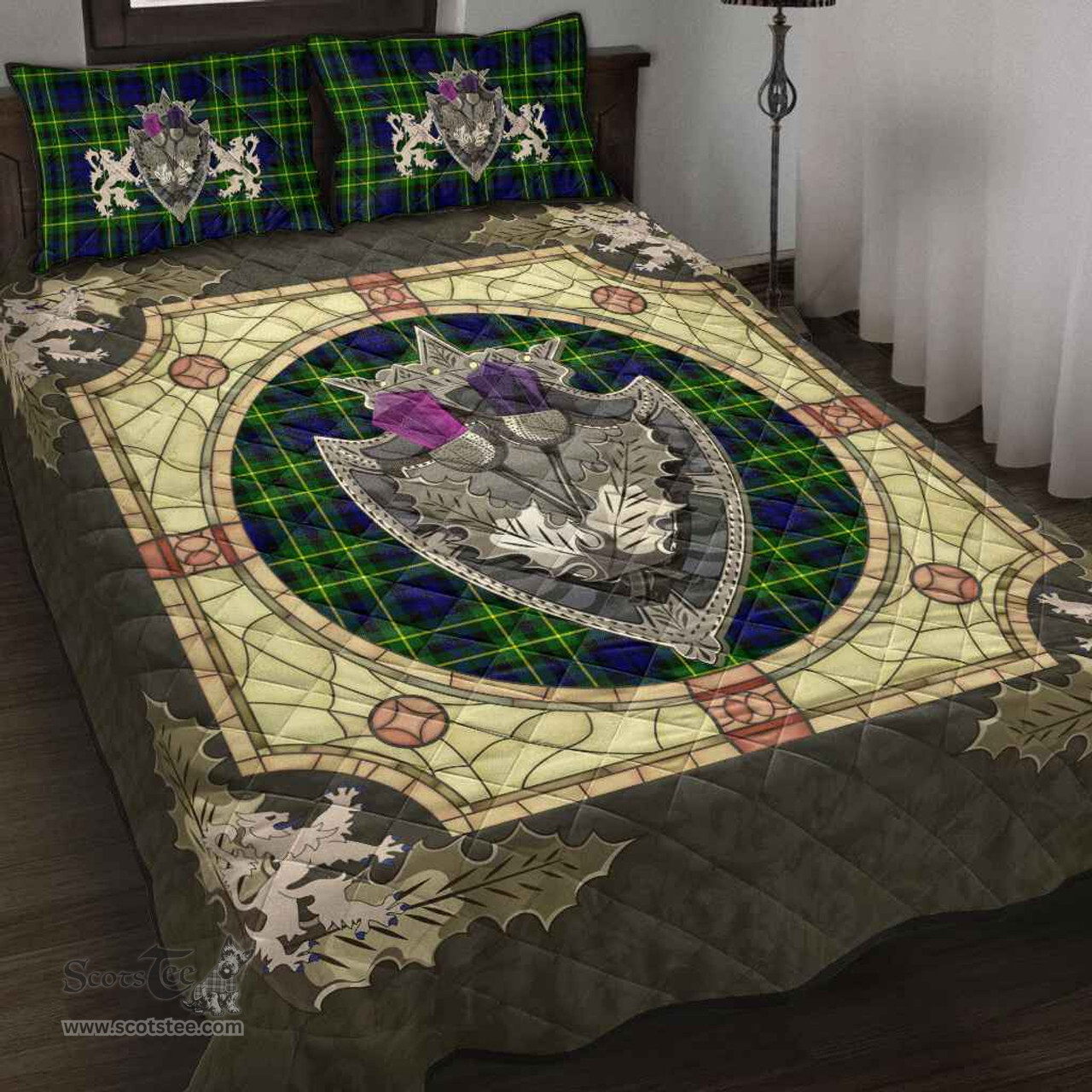 Scottish Campbell of Breadalbane Modern Clan Tartan Quilt Bed Set - Crystal Thistle Shield