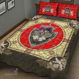 Scottish Burnett Modern Clan Tartan Quilt Bed Set - Crystal Thistle Shield