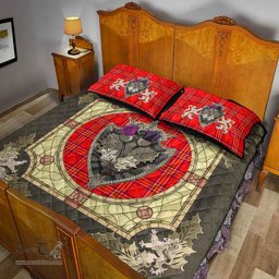 Scottish Burnett Modern Clan Tartan Quilt Bed Set - Crystal Thistle Shield