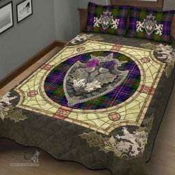 Scottish Cameron of Erracht Modern Clan Tartan Quilt Bed Set - Crystal Thistle Shield