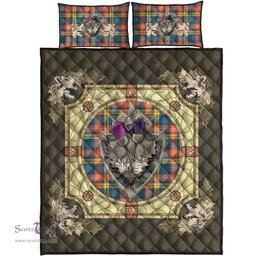 Scottish Buchanan Ancient Clan Tartan Quilt Bed Set - Crystal Thistle Shield