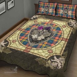 Scottish Buchanan Ancient Clan Tartan Quilt Bed Set - Crystal Thistle Shield