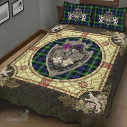 Scottish Baillie Modern Clan Tartan Quilt Bed Set - Crystal Thistle Shield