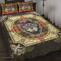 Scottish Buchanan Old Set Weathered Clan Tartan Quilt Bed Set - Crystal Thistle Shield