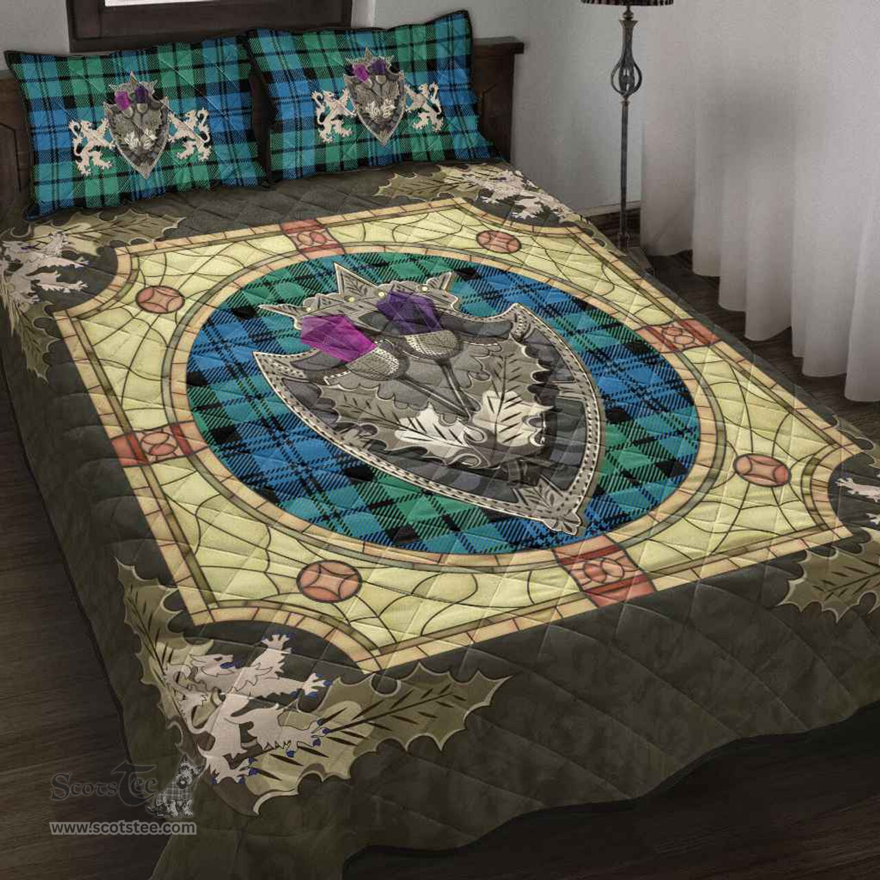Scottish Campbell Ancient 01 Clan Tartan Quilt Bed Set - Crystal Thistle Shield
