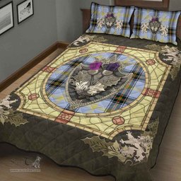Scottish Bell of the Borders Clan Tartan Quilt Bed Set - Crystal Thistle Shield