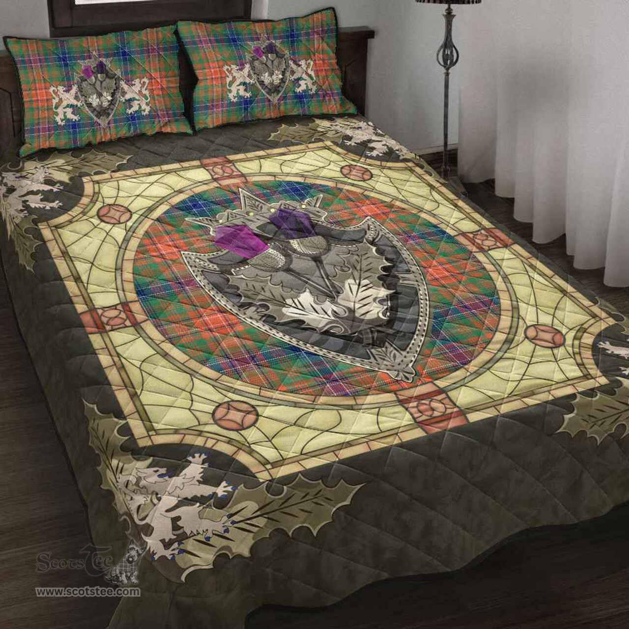 Scottish Wilson Ancient Clan Tartan Quilt Bed Set - Crystal Thistle Shield