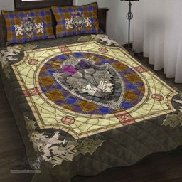 Scottish Balfour Modern Clan Tartan Quilt Bed Set - Crystal Thistle Shield
