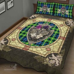 Scottish Campbell of Breadalbane Ancient Clan Tartan Quilt Bed Set - Crystal Thistle Shield