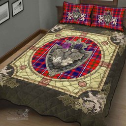 Scottish Cameron of Lochiel Modern Clan Tartan Quilt Bed Set - Crystal Thistle Shield
