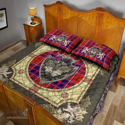 Scottish Cameron of Lochiel Modern Clan Tartan Quilt Bed Set - Crystal Thistle Shield