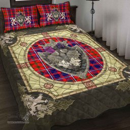 Scottish Cameron of Lochiel Modern Clan Tartan Quilt Bed Set - Crystal Thistle Shield