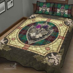 Scottish Chisholm Hunting Ancient Clan Tartan Quilt Bed Set - Crystal Thistle Shield