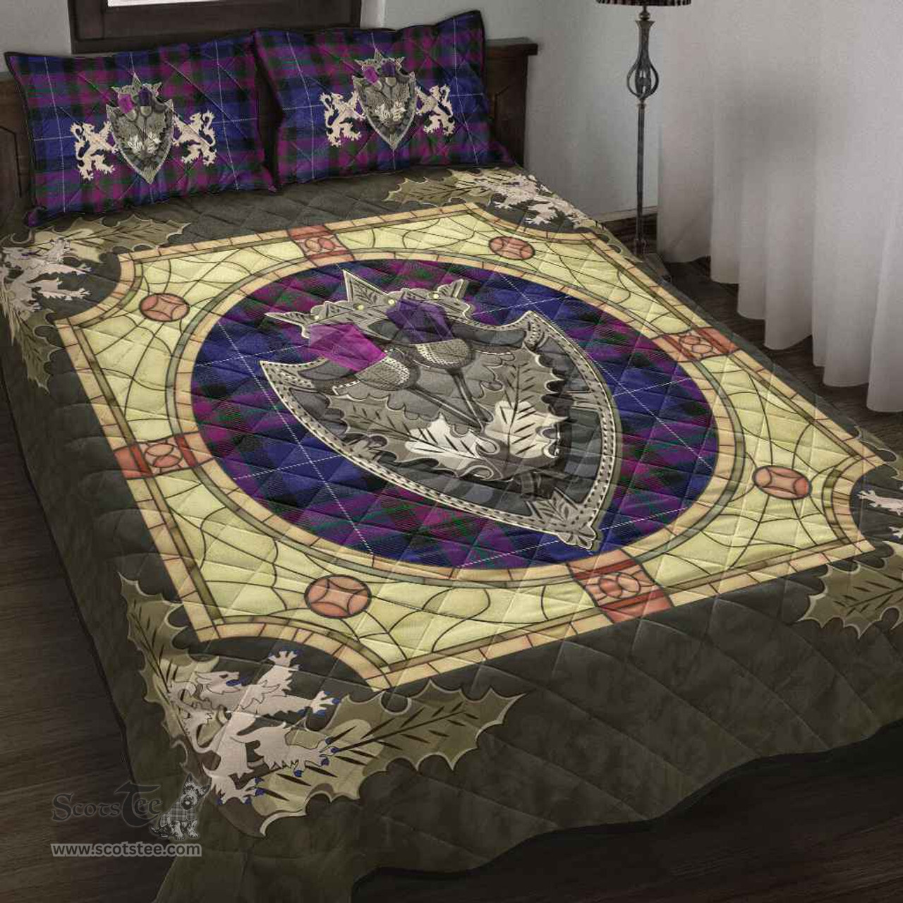 Scottish Pride of Scotland Clan Tartan Quilt Bed Set - Crystal Thistle Shield