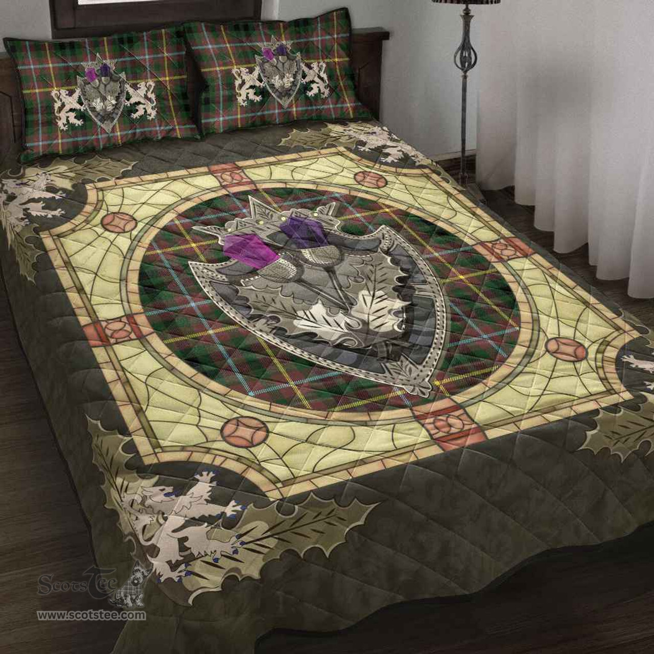 Scottish Buchanan Hunting Clan Tartan Quilt Bed Set - Crystal Thistle Shield