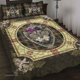 Scottish Buchanan Hunting Clan Tartan Quilt Bed Set - Crystal Thistle Shield