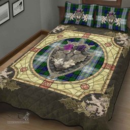 Scottish Blackwatch Dress Modern Clan Tartan Quilt Bed Set - Crystal Thistle Shield