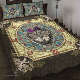 Scottish Balfour Blue Clan Tartan Quilt Bed Set - Crystal Thistle Shield