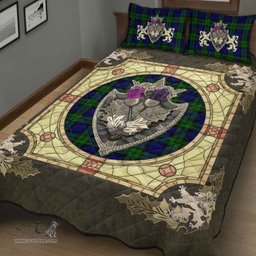 Scottish Campbell Modern Clan Tartan Quilt Bed Set - Crystal Thistle Shield