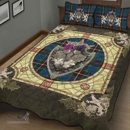 Scottish Fraser Hunting Ancient Clan Tartan Quilt Bed Set - Crystal Thistle Shield