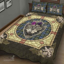 Scottish Campbell Faded Clan Tartan Quilt Bed Set - Crystal Thistle Shield
