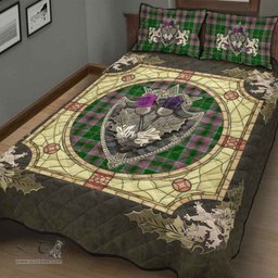 Scottish Gray Hunting Clan Tartan Quilt Bed Set - Crystal Thistle Shield