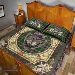 Scottish Gray Hunting Clan Tartan Quilt Bed Set - Crystal Thistle Shield