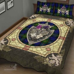 Scottish Gunn Modern Clan Tartan Quilt Bed Set - Crystal Thistle Shield