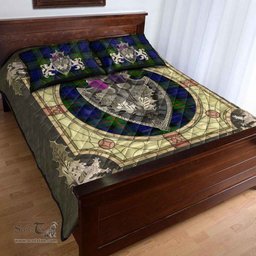 Scottish Gunn Modern Clan Tartan Quilt Bed Set - Crystal Thistle Shield
