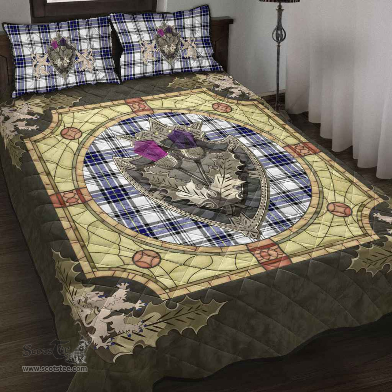 Scottish Hannay Modern Clan Tartan Quilt Bed Set - Crystal Thistle Shield