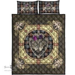 Scottish Gunn Weathered Clan Tartan Quilt Bed Set - Crystal Thistle Shield