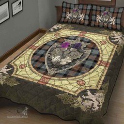 Scottish Gunn Weathered Clan Tartan Quilt Bed Set - Crystal Thistle Shield