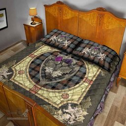 Scottish Gunn Weathered Clan Tartan Quilt Bed Set - Crystal Thistle Shield
