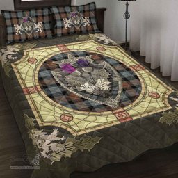 Scottish Gunn Weathered Clan Tartan Quilt Bed Set - Crystal Thistle Shield