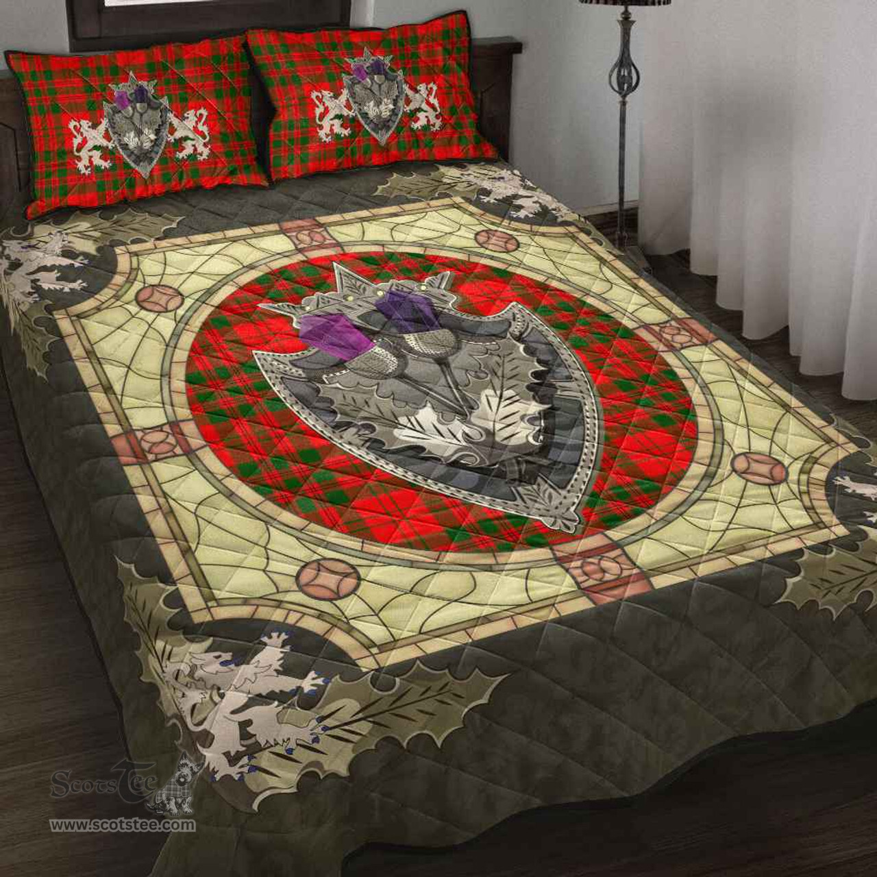 Scottish Livingstone Modern Clan Tartan Quilt Bed Set - Crystal Thistle Shield