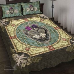 Scottish Kelly Dress Clan Tartan Quilt Bed Set - Crystal Thistle Shield
