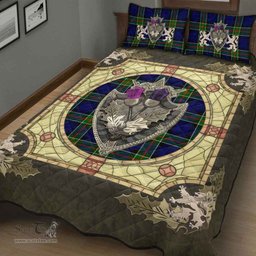 Scottish Colquhoun Modern Clan Tartan Quilt Bed Set - Crystal Thistle Shield