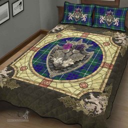 Scottish Hamilton Hunting Modern Clan Tartan Quilt Bed Set - Crystal Thistle Shield