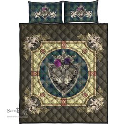 Scottish Kennedy Modern Clan Tartan Quilt Bed Set - Crystal Thistle Shield