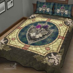 Scottish Kennedy Modern Clan Tartan Quilt Bed Set - Crystal Thistle Shield